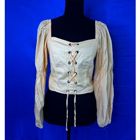 Womens Sherbet Corset Long Sleeve Top Sz M Peasant Milkmaid Ren Faire Lace Up - Picture 5 of 11
